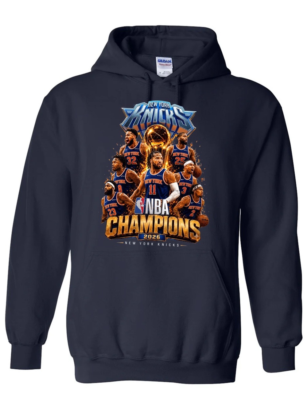 Gildan Navy New York Knicks 2026 NBA Champions Graphic Hoodie